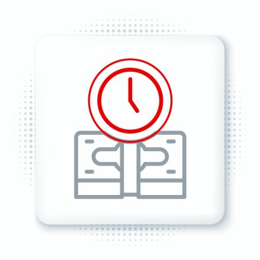 Satır Saati beyaz arkaplanda izole edilmiş para simgesidir. Para zamandır. Etkili zaman yönetimi. Zamanı paraya çevir. Renkli taslak konsepti. Vektör.