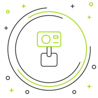 Çizgi Eylemi ekstrem kamera simgesi beyaz arkaplanda izole edildi. Ekstrem sporları çekmek için video kamera ekipmanı. Renkli taslak konsepti. Vektör.