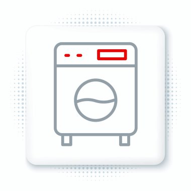 Çizgi yıkama simgesi beyaz arkaplanda izole edildi. Çamaşır makinesi simgesi. Çamaşır makinesi, çamaşır makinesi. Ev aletleri sembolü. Renkli taslak konsepti. Vektör.