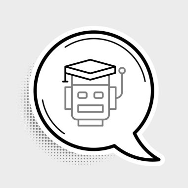 Çizgi Robotu simgesi gri arkaplanda izole edildi. Yapay zeka, makine öğrenme, bulut hesaplama. Renkli taslak konsepti. Vektör.