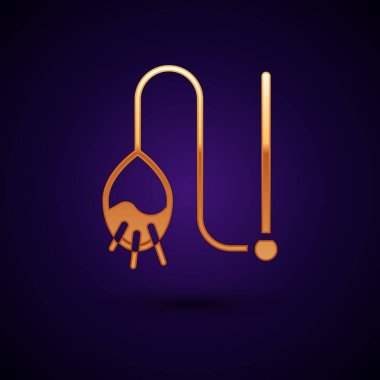 Siyah arka planda izole edilmiş altın kedi oyuncağı ikonu. Vektör.