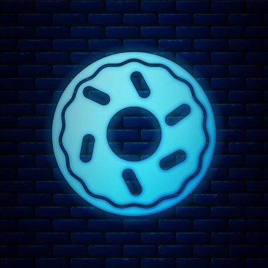 Duvarda izole edilmiş tatlı jöleli parlak neon donut. Vektör.
