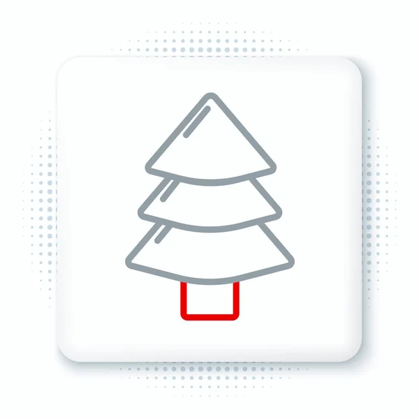 Line Christmas Tree Icon Isolated White Background Merry Christmas Happy — Stock Vector