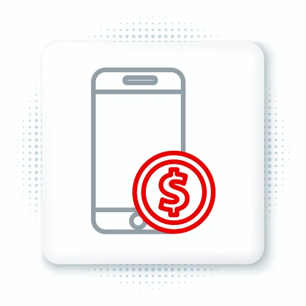 Línea Smartphone Con Símbolo Dólar Icono Aislado Sobre Fondo Blanco — Archivo Imágenes Vectoriales
