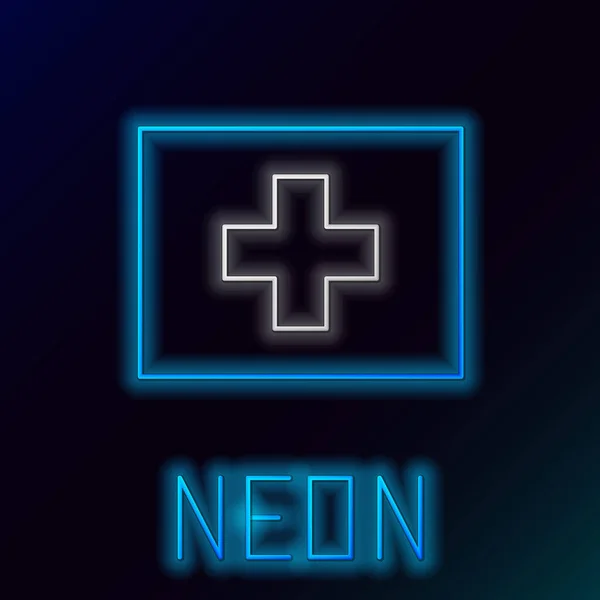 Glödande Neon Line Första Hjälpen Kit Ikon Isolerad Svart Bakgrund — Stock vektor