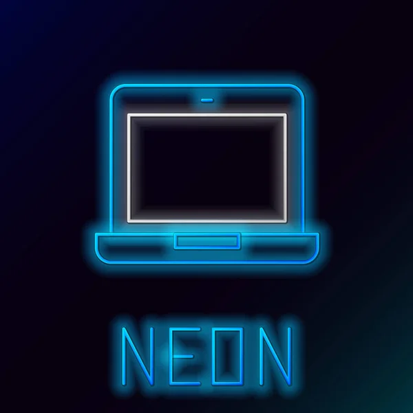 黒の背景に隔離されたネオンラインノートパソコンのアイコンを光る 空の画面表示のコンピュータノートブック カラフルなアウトラインコンセプト ベクトル — ストックベクタ