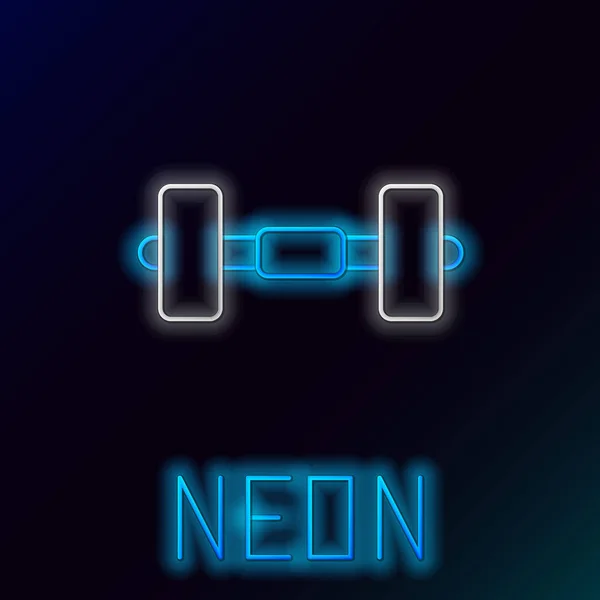 Glödande Neon Line Hantel Ikon Isolerad Svart Bakgrund Muskellyft Ikonen — Stock vektor