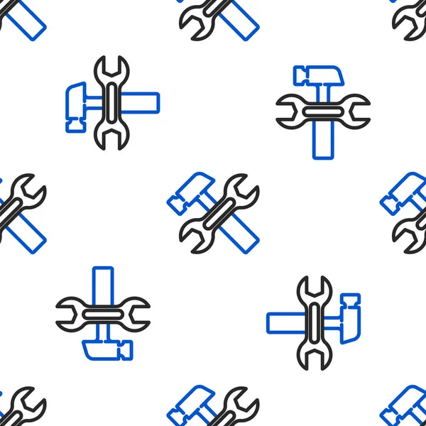 Línea Crossed Hammer Wrench Spanner Icon Isolated Seamless Pattern White — Archivo Imágenes Vectoriales