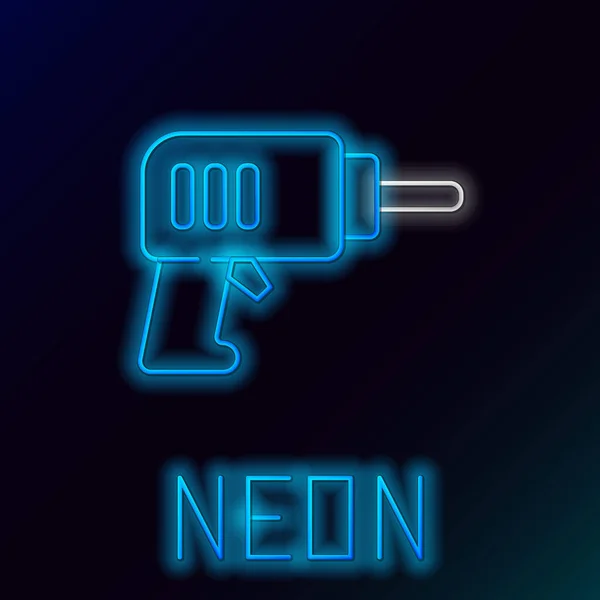 Glödande Neon Line Elektrisk Borr Maskin Ikon Isolerad Svart Bakgrund — Stock vektor