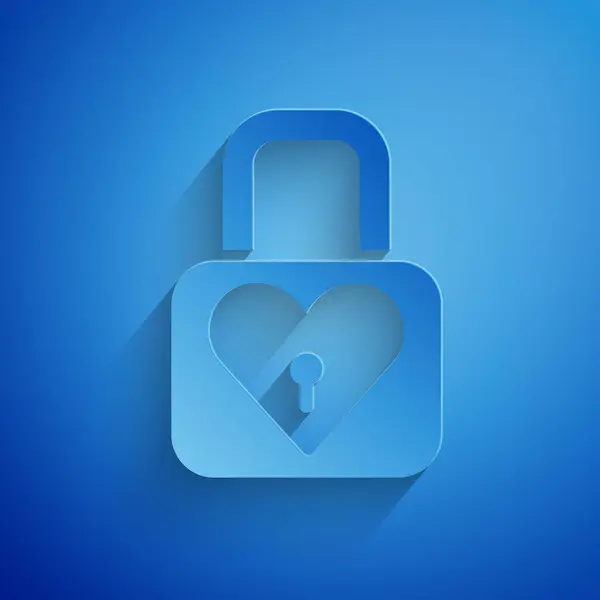 Corte Papel Icono Bloqueo Corazón Aislado Sobre Fondo Azul Corazón — Archivo Imágenes Vectoriales
