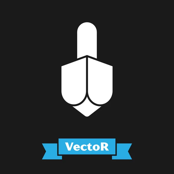 Icono Hanukkah Dreidel Blanco Aislado Sobre Fondo Negro Vector — Vector de stock