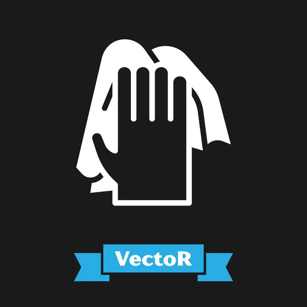 Weißes Reinigungsdienstsymbol Isoliert Auf Schwarzem Hintergrund Handschutzschild Aus Latex Reinigungsgeräte — Stockvektor