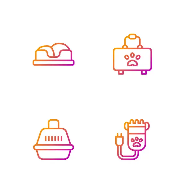 Set Line Cortapelos Para Mascotas Maleta Para Mascotas Cama Botiquín — Vector de stock