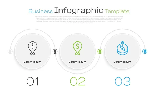 Establecer Ubicación Línea Con Información Ubicación Efectivo Brújula Plantilla Infografía — Vector de stock