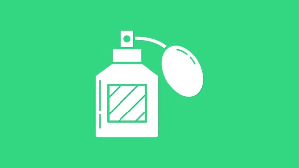 Icono de Aftershave blanco aislado sobre fondo verde. Icono de spray de Colonia. Frasco de perfume masculino. Animación gráfica de vídeo 4K — Vídeo de stock