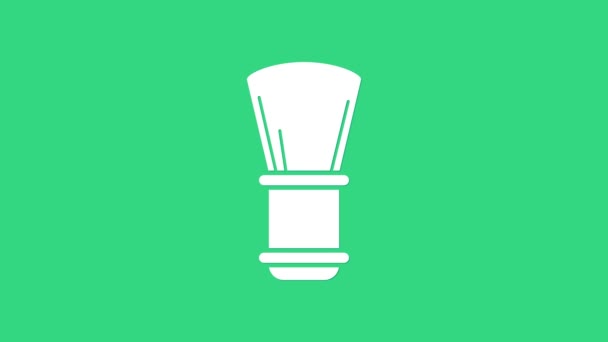 緑の背景に隔離された白いシェービングブラシアイコン。バーバーショップのシンボル。4Kビデオモーショングラフィックアニメーション — ストック動画