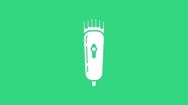 Witte elektrische tondeuse of scheerapparaat pictogram geïsoleerd op groene achtergrond. Barbershop symbool. 4K Video motion grafische animatie — Stockvideo