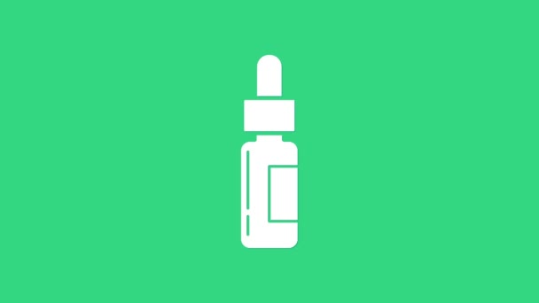 White Glass bottle with a pipette. Vial with a pipette inside icon isolated on green background. Container for medical and cosmetic product. 4K Video motion graphic animation — Stock Video