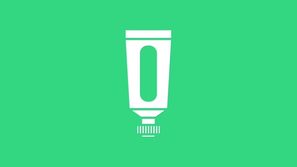 Icona bianca crema o lozione tubo cosmetico isolato su sfondo verde. Prodotti per la cura del corpo per uomini. Animazione grafica 4K Video motion — Video Stock