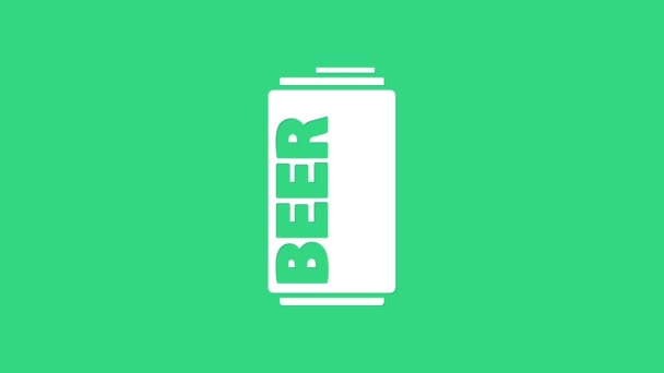 White Beer può icona isolata su sfondo verde. Animazione grafica 4K Video motion — Video Stock