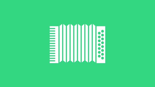Icône accordéon instrument de musique blanc isolé sur fond vert. Baïonnette classique, harmonique. Animation graphique de mouvement vidéo 4K — Video