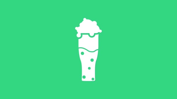 Wit glas bier pictogram geïsoleerd op groene achtergrond. 4K Video motion grafische animatie — Stockvideo