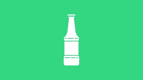 Піктограма пляшки з білим пивом ізольована на зеленому тлі. 4K Відео рух графічна анімація — стокове відео