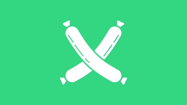 Vit Crossed korv ikon isolerad på grön bakgrund. Grillad korv och aromtecken. 4K Video motion grafisk animation — Stockvideo