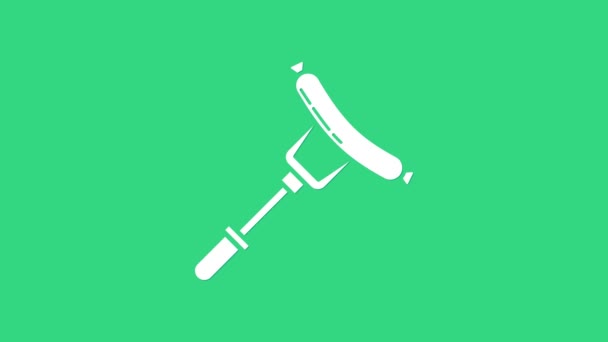 Biała kiełbasa na ikonie widelca odizolowana na zielonym tle. Grillowana kiełbasa i aromat. 4K Animacja graficzna ruchu wideo — Wideo stockowe
