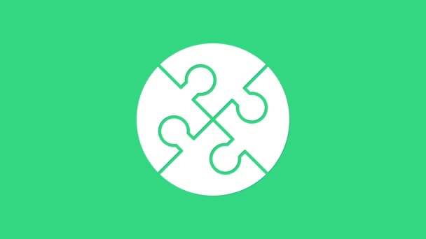 Biały Kawałek ikony puzzle izolowane na zielonym tle. Biznes, marketing, finanse, szablon, układ, infografiki, koncepcja internetu. 4K Animacja graficzna ruchu wideo — Wideo stockowe