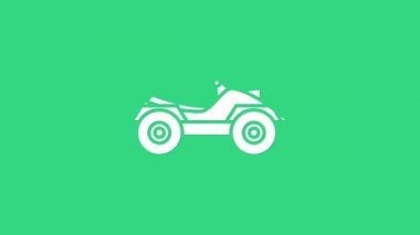 White All Arazi Aracı ya da ATV motosiklet ikonu yeşil arka planda izole edildi. Dörtlü bisiklet. Olağanüstü bir spor. 4K Video hareketli grafik canlandırması
