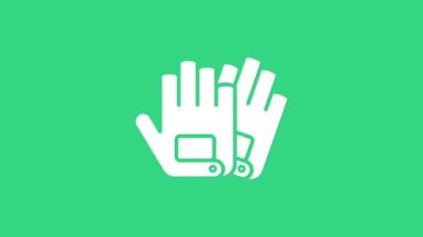 Yeşil arkaplanda beyaz eldiven simgesi izole edildi. Olağanüstü bir spor. Spor malzemeleri. 4K Video hareketli grafik canlandırması