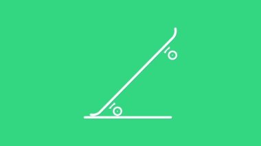 Beyaz Kaykay simgesi yeşil arkaplanda izole edildi. Olağanüstü bir spor. Spor malzemeleri. 4K Video hareketli grafik canlandırması