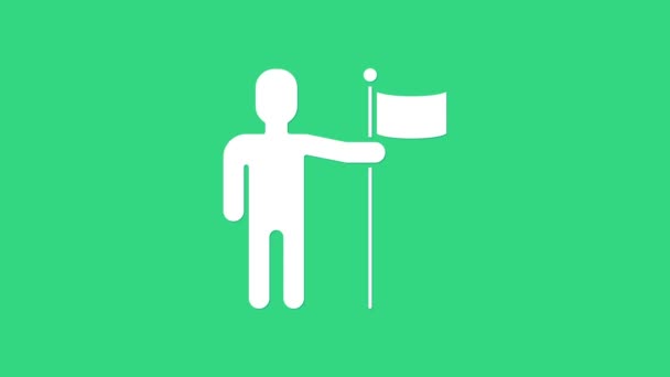 White Man holding flag icon isolated on green background. 4K Video motion graphic animation — Stock Video