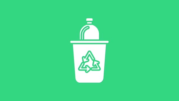 Biały kosz na śmieci z ikoną symbolu recyklingu na zielonym tle. Ikona kosza na śmieci. Znak śmietnika. Znak kosza na śmieci. 4K Animacja graficzna ruchu wideo — Wideo stockowe