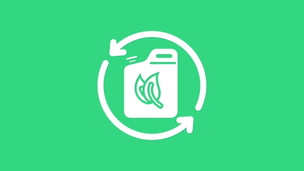 Icono del bidón de combustible Bio blanco aislado sobre fondo verde. Eco bio y barril. Medio ambiente verde y reciclaje. Animación gráfica de vídeo 4K — Vídeo de stock