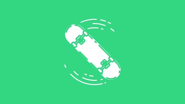 Icona trucco Skateboard bianco isolato su sfondo verde. Sport estremi. Attrezzature sportive. Animazione grafica 4K Video motion — Video Stock