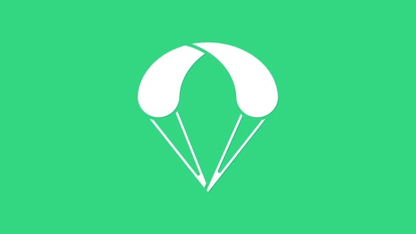 White Parachute icon isolated on green background. Extreme sport. Sport equipment. 4K Video motion graphic animation — Stock Video