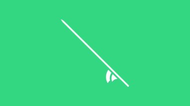 Yeşil arkaplanda beyaz sörf tahtası simgesi izole edildi. Sörf tahtası. Olağanüstü bir spor. Spor malzemeleri. 4K Video hareketli grafik canlandırması