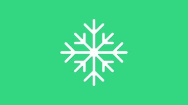 Beyaz Kar Tanesi simgesi yeşil arkaplanda izole edildi. 4K Video hareketli grafik canlandırması