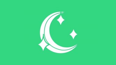 Beyaz Ay ve yıldız ikonu yeşil arkaplanda izole edildi. 4K Video hareketli grafik canlandırması