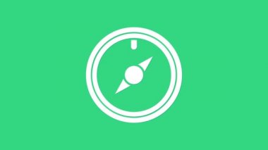 Beyaz Rüzgar gül simgesi yeşil arkaplanda izole edildi. Seyahat için pusula simgesi. Navigasyon tasarımı. 4K Video hareketli grafik canlandırması