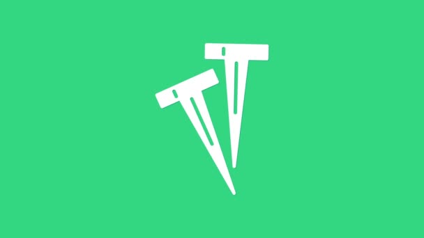 Witte Pegs voor tenten pictogram geïsoleerd op groene achtergrond. Extreme sport. Sportuitrusting. 4K Video motion grafische animatie — Stockvideo