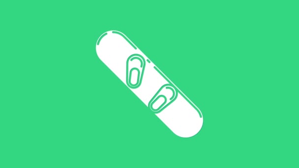 Weißes Snowboard-Symbol isoliert auf grünem Hintergrund. Snowboard-Ikone. Extremsport. Sportgeräte. 4K Video Motion Grafik Animation — Stockvideo