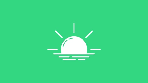Hvitt soloppgang-ikon isolert på grønn bakgrunn. 4K Video motion grafisk animasjon – stockvideo