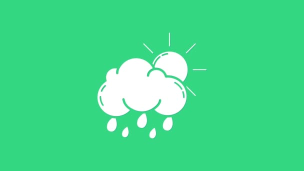 White Cloud med regn och sol ikon isolerad på grön bakgrund. Regn moln nederbörd med regndroppar. 4K Video motion grafisk animation — Stockvideo
