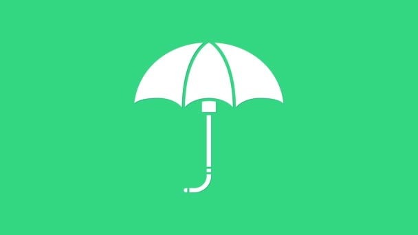 Blanco clásico elegante paraguas abierto icono aislado sobre fondo verde. Símbolo de protección contra lluvia. Animación gráfica de vídeo 4K — Vídeos de Stock