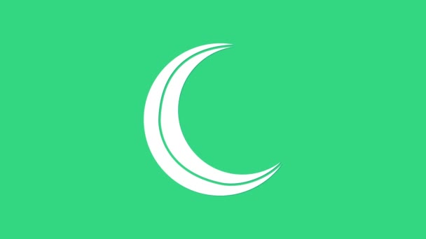 Witte Maan en sterren pictogram geïsoleerd op groene achtergrond. 4K Video motion grafische animatie — Stockvideo