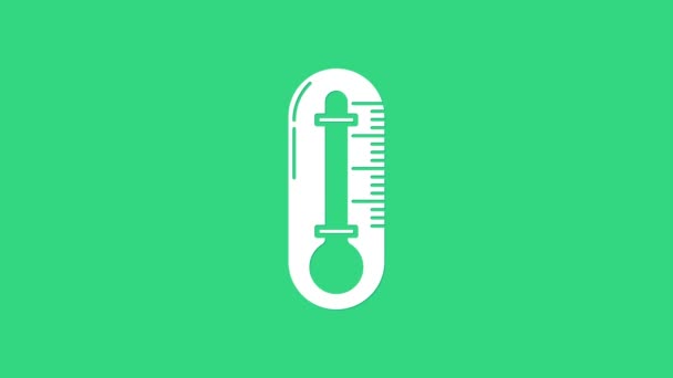 Ícone termômetro branco isolado no fundo verde. Animação gráfica em movimento de vídeo 4K — Vídeo de Stock