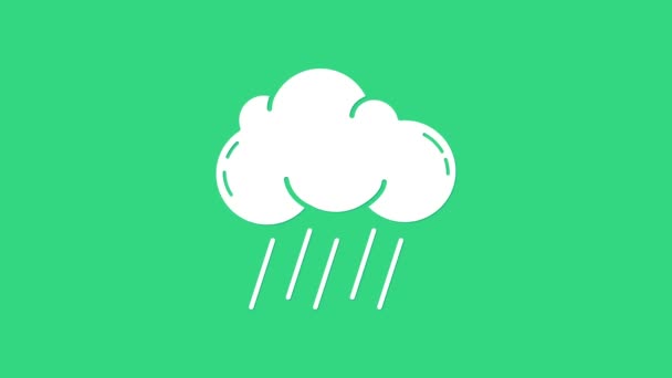 Vit moln med regn ikon isolerad på grön bakgrund. Regn moln nederbörd med regndroppar. 4K Video motion grafisk animation — Stockvideo